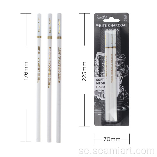 3st White Charcoal Pencil Wood Set